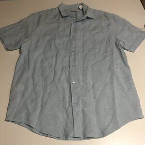 Cubavera Linen Shirt Mens Medium blue Short Sleeve Button Beach Hawaiian